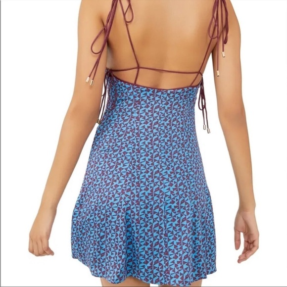 NWT Free People Kai Printed Strappy Mini Dress in Blue Combo - Picture 3 of 9